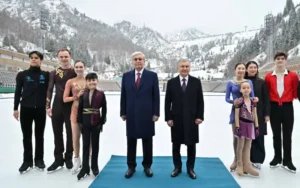 قازق اور ازبک صدور کا الماتی میں ماؤنٹین اسکی کلسٹر کا دورہ