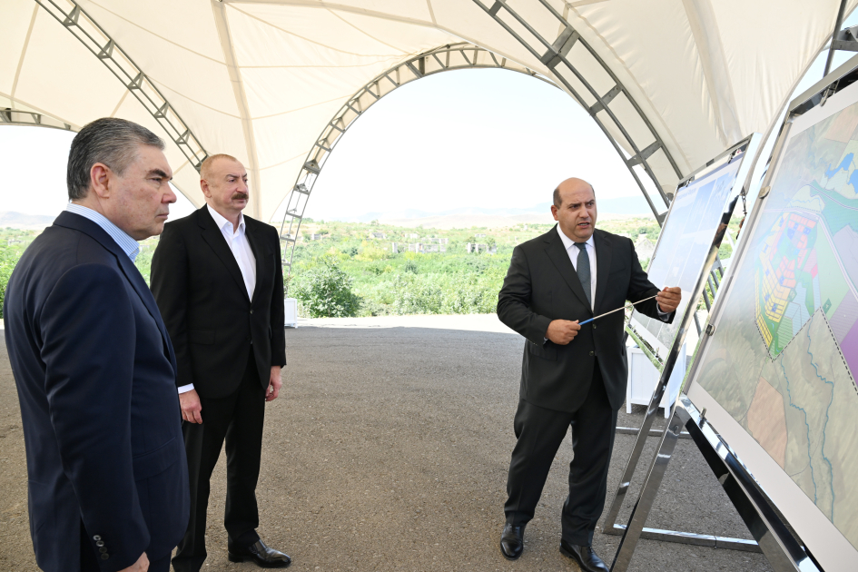 President Ilham Aliyev and Turkmen Leader Gurbanguly Berdimuhamedov Visit Reconstructed Areas of Fuzuli 1 Fuzuli