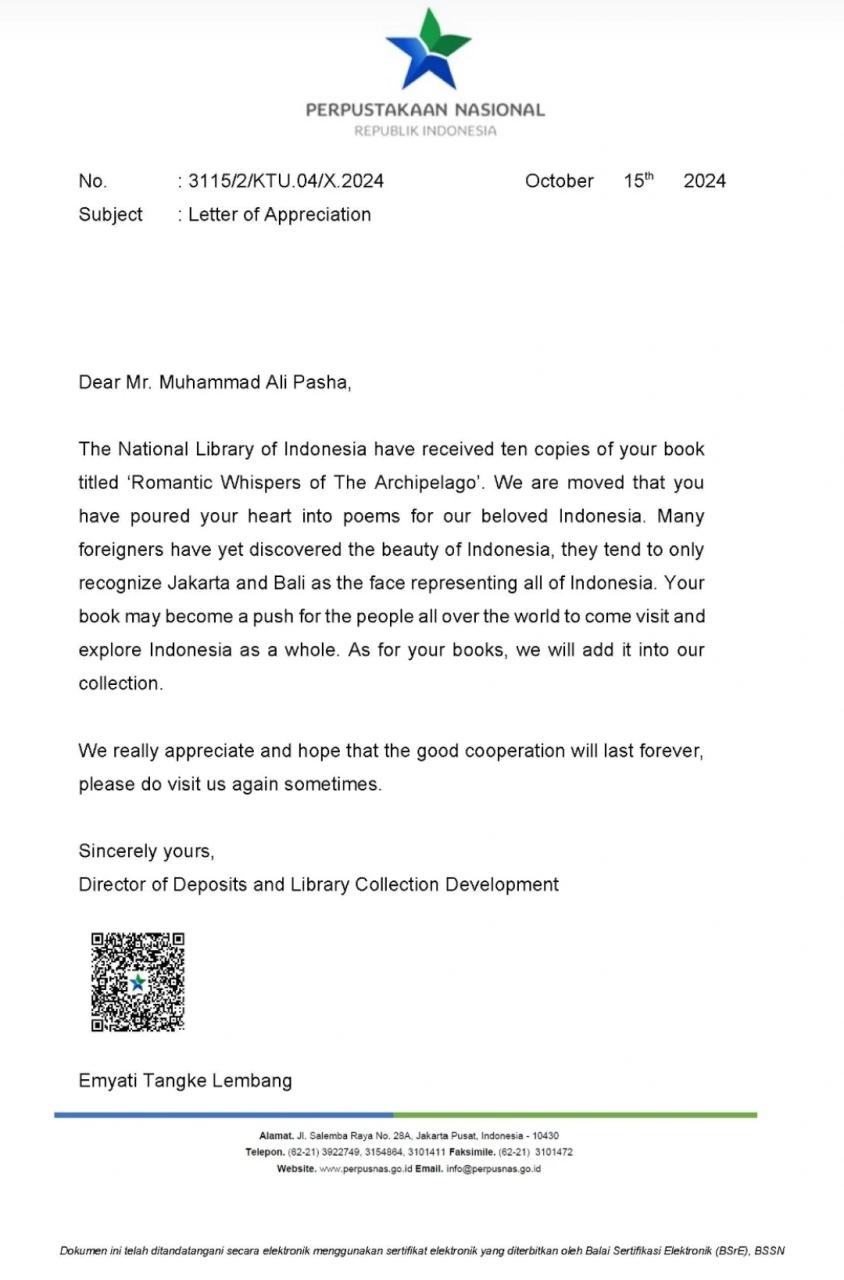 National Library of Jakarta Commends Muhammad Ali Pasha’s Poetry Collection 1 National Library of Jakarta Commends Muhammad Ali Pasha’s Poetry Collection
